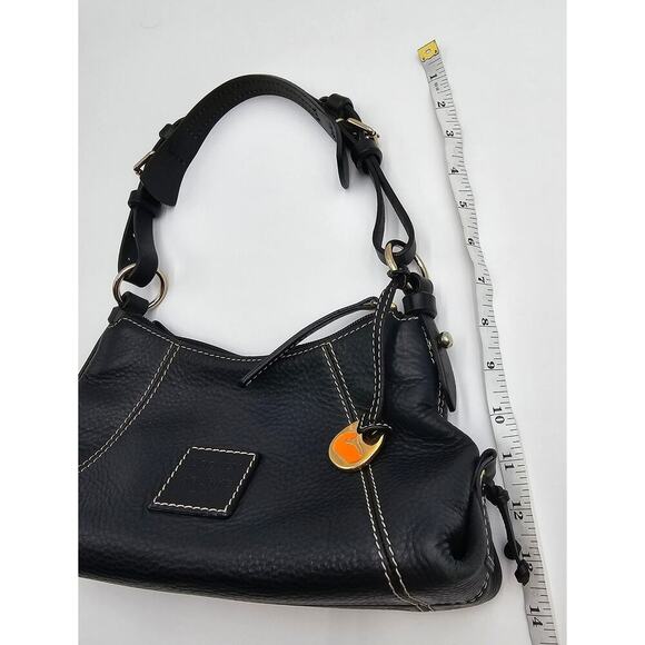 Y2K Dooney & Bourke Black Pebbled Leather Mini East West Slouch Hobo Duck Charm - Picture 13 of 14